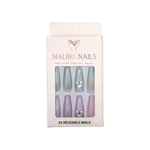 MALIBU Light Blue Press-On Nails - Elegant Long Coffin Design for a Chic and Minimal Look.