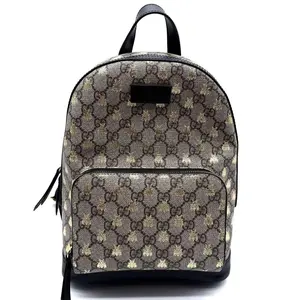 Pre-owned GUCCI COATED CANVAS Backpacks GG Supreme Supreme Bee Backpack Small