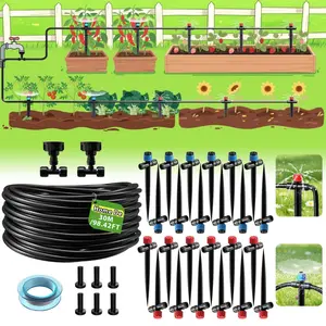 110ft Heavy-Duty  Drip Irrigation Kit - DIY Automatic Garden Watering System with 20 Leak-Proof Emitters, 4-Zone Setup, 1/4" Tubing & Connectors for Lawn, Raised Beds, Greenhouse, Potted Plants - Easy Assembly (No Tools Required