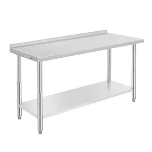 Garvee Stainless Steel Work Table, 60 x 24 Inch Food Prep Table with Adjustable Undershelf and Tool Hooks, Heavy Duty Commercial Utility Table for Kitchen, Warehouse, Garage, and Garden