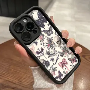 Butterfly Bowknot Skull Pattern TPU Phone Case for iPhone 16 15 14 Pro Max 13 12 11 XR XS Plus Shockproof Drop Protective Rugged Durable Silicone Cover