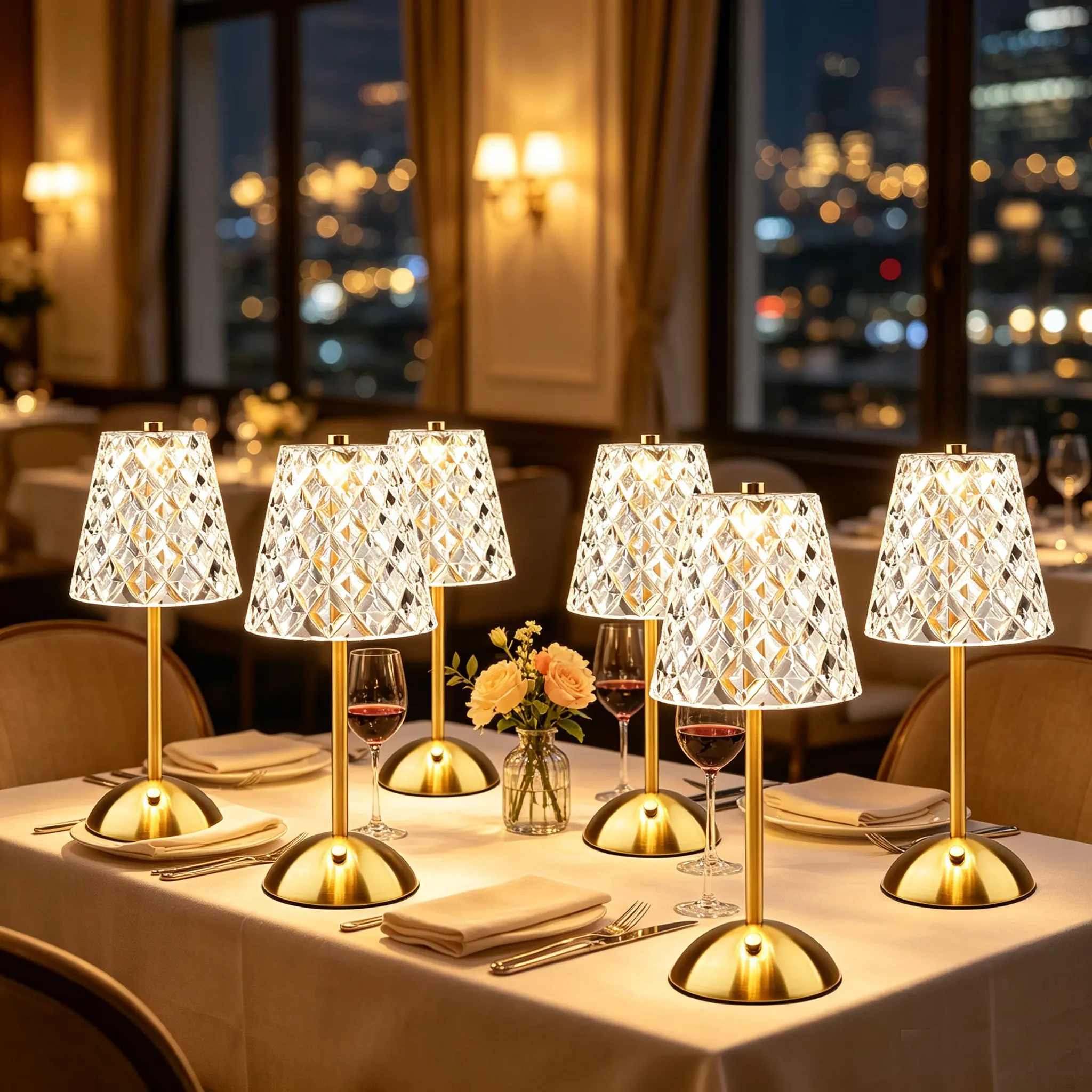 Acrylic Brass Accent Crystal Touch Table Lamp - Rechargeable USB-C Cordless, 3 Color Temperatures, Stepless Dimmable, Diamond Shade Ambient Night Light, Lamps for Bedroom