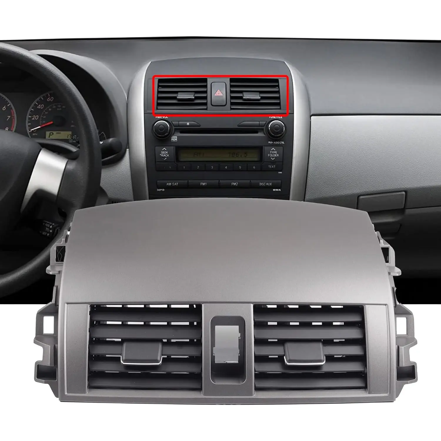 55670-02160 Center Dash A/C Dashboard AC Air Vent Panel Console Trim Outlet Kit Compatible with Toyota Corolla 2008 2009 2010 2011 2012 2013 55663-02060