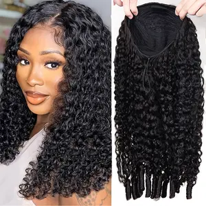 PerisModa 16A Burmese Curly Half Wig Human Hair 200% Density Glueless Wigs Human Hair with Spiral Curly End Upgrade 3 IN 1 Kinky Curly Human Hair Half Wig With Drawstring Beginner Friendly Curly Wig For Women Clip Ins Flip Over Natural Color 12-30 Inch
