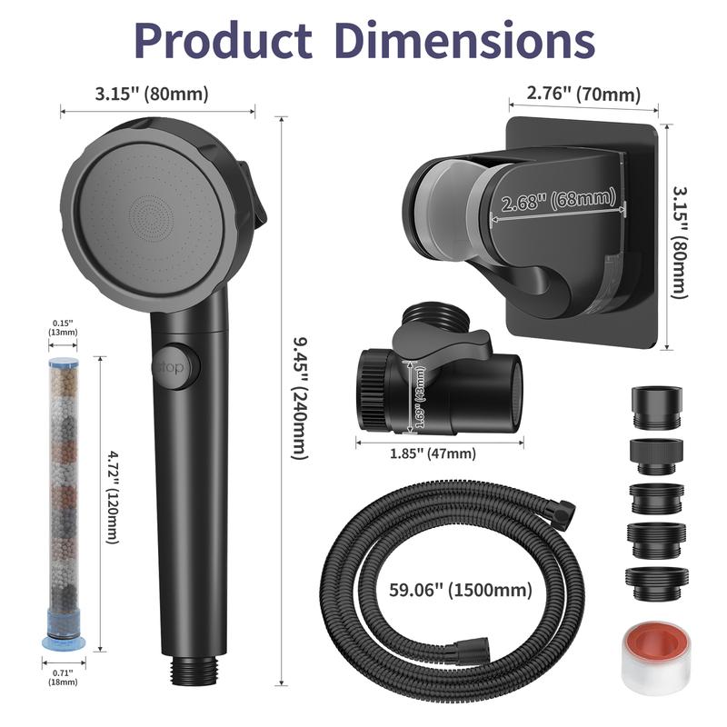 Sink Hose Attachment for Faucet with 5 Adapters, Tub Faucet Sprayer Attachment, 3 Spray Modes Shower Head with ON/OFF Button, Filtered Shower Sprayer Attachment for Tub Faucet