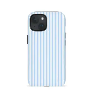 Magsafe Fresh Blue and White Striped Glossy Phone Case, Magsafe Compatible Suitable for IPhone 17 Air 16PM 15PM 13 12 11