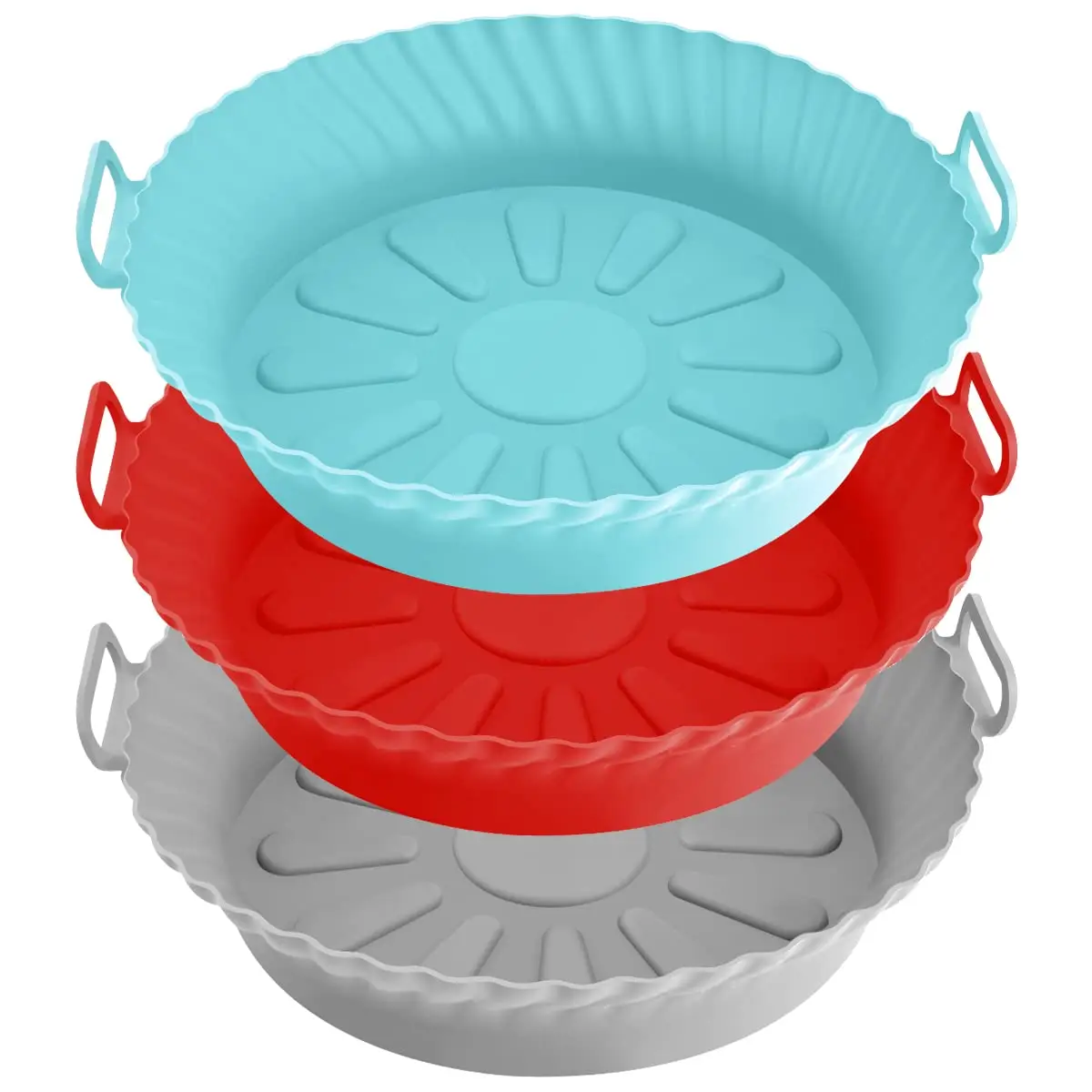 3Pcs Silicone Air Fryer Liners 8.6" Air Fryer Liners Reusable, Silicone Air Fryer Basket Heat Resistant Easy Cleaning Air Fryer Silicone Pot Air fryer