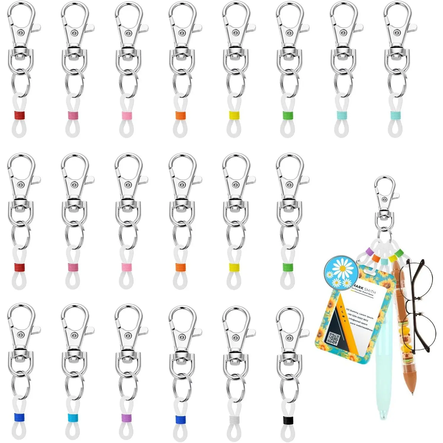 40-Pieces Synthetic Retractable Lanyard Pen Holders - Pencil/Chapstick/Tool Holders, Nurse Badge Reel Accessories with Colorful Lobster Clasp Clips, Multi-Use Clips for Office Use