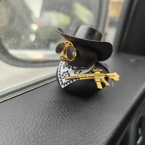 Cowboy Hat Duck Car Dashboard Ornament, Little Duck Scarf Decoration, Handmade Lemon Milk Tea Gift, Western Cowboy Hat Duck Decor
