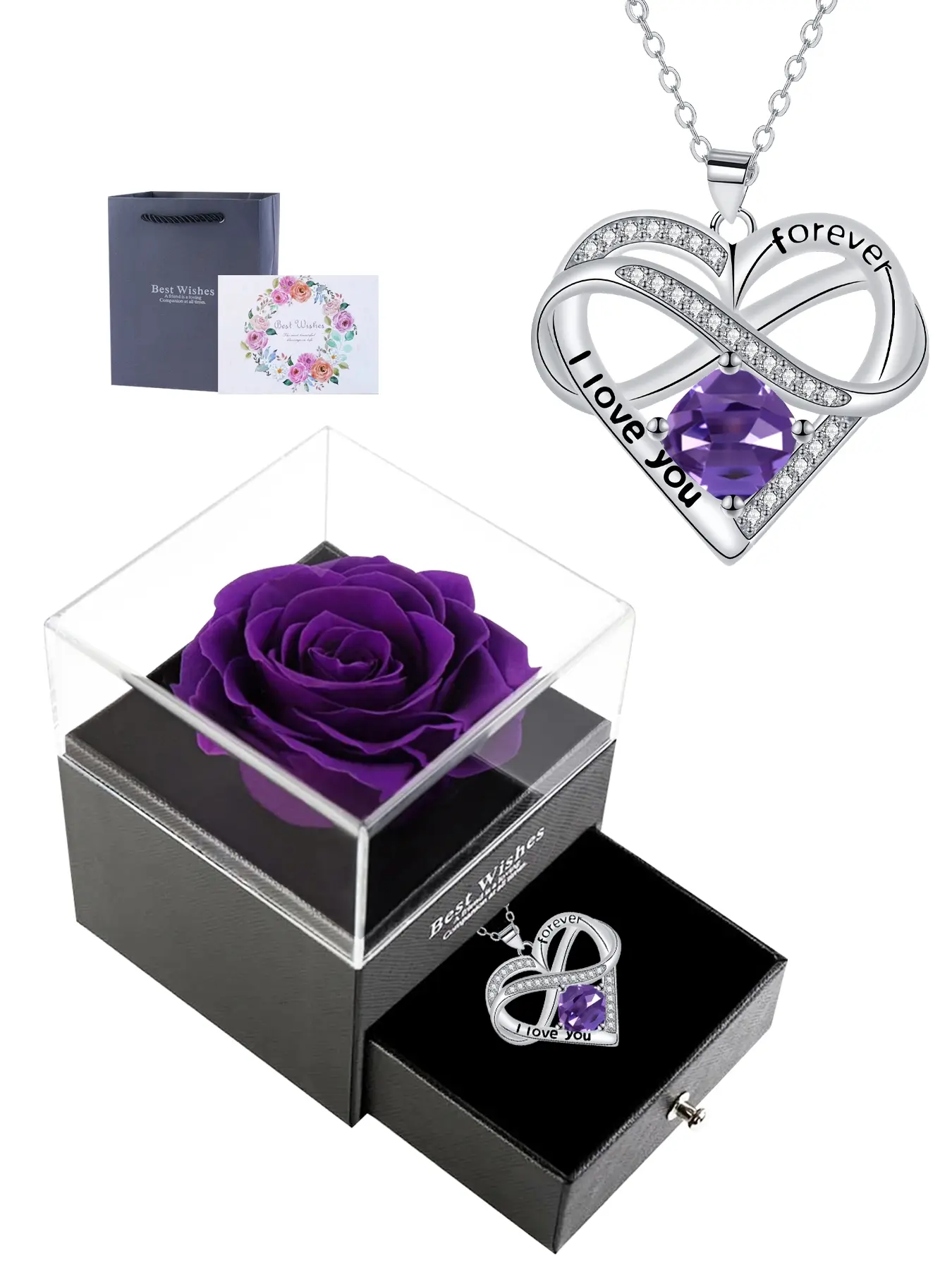 Infinity Heart Necklaces With Rose Jewelry Gift Box, I Love You Forever Necklace for Women, Anniversary Birthday Gift for Wife Girlfriend, Ideal Mother's Day Gifts for Mom, Heart Shaped Necklace, Heart Design Necklace