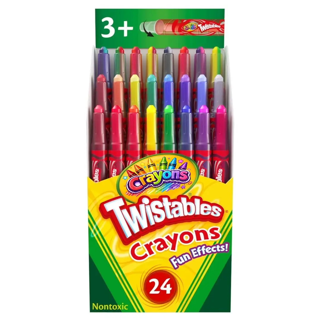 Twistables Plastic Crayons (24 Colors) - No Sharpening Required Unisex Office Stationery Art Supplies, Sturdy Durable Less Mess Adaptive Mini Sensory Toys for Toddlers (Ages 3-5), Back to School Art Crafts Creative Gift Ideas Transportation Item