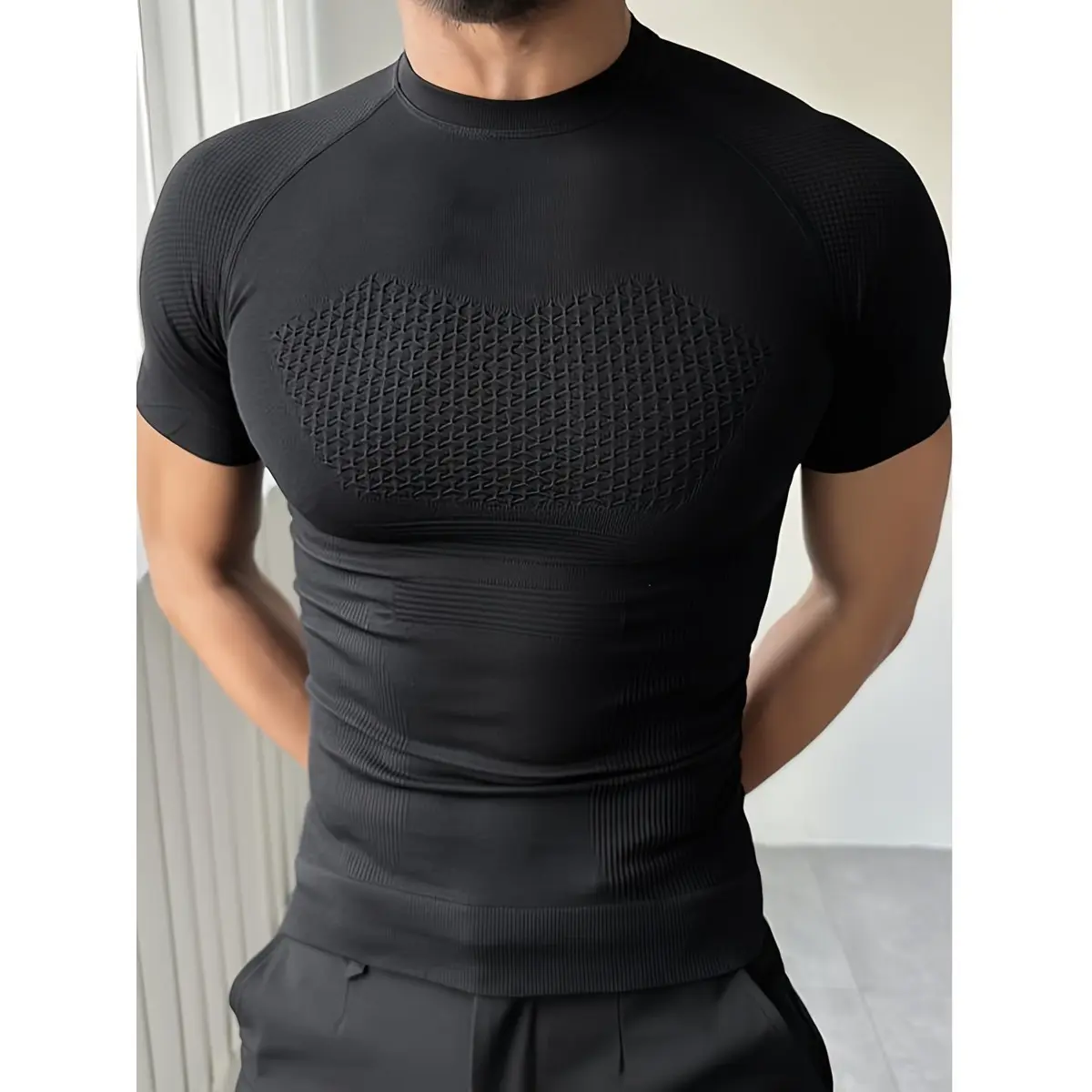 Men's Tight Compression Shirt, Short Sleeve Athletic Top, Quick Dry & Breathable for Fitness, Running & Biking