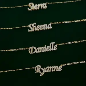 [Tres Colori] Gold Plated Luxe Stone Double Plated Name Necklace Personalized Custom Name Pendant Necklace with CZ Stones Custom Name Jewelry for Women & Men Luxury Personalized Jewelry Daily Wear Fashion Gift