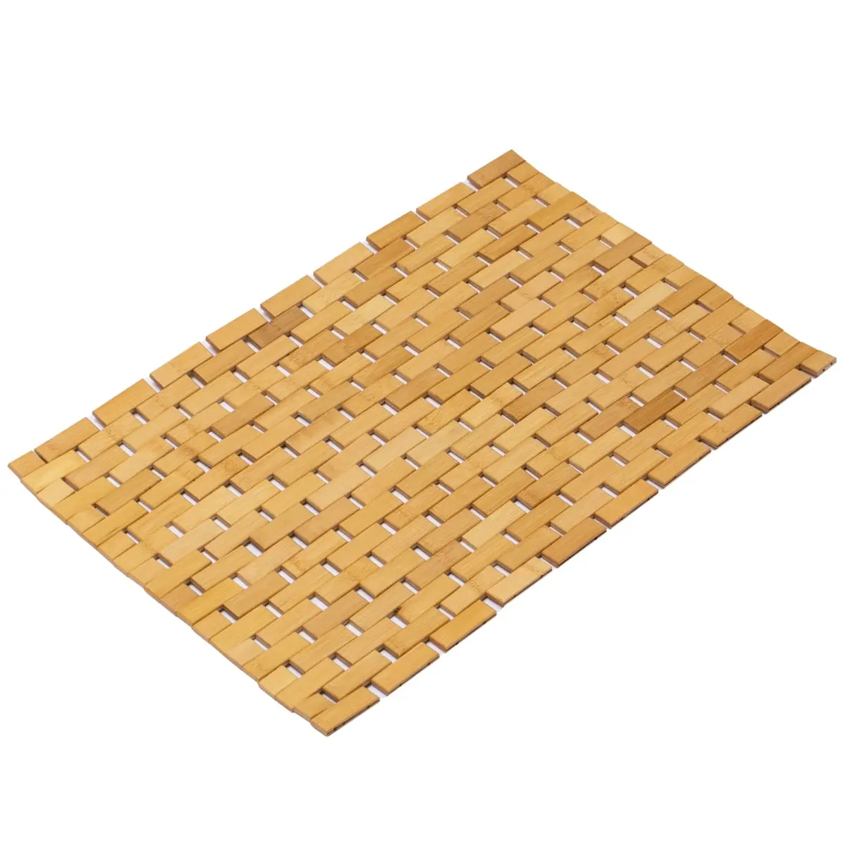 Small Bamboo Rectangle Bath Mat - 360 Stand, Foldable, Anti-Skid, Natural, Waterproof, Quick-Drying, Lightweight, Eco-Friendly, Decorative Modern Bathroom Floor Mat for Showers - Home Bathroom Accessories, Anti-Skid Bath Mats