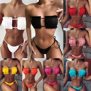 ,2026 new Ruched Bandeau Bikini Set – Side Tie Thong Two-Piece Swimsuit