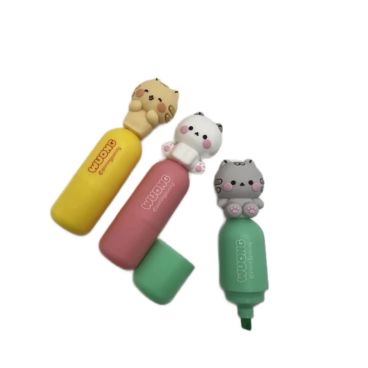 Wuong 3-Color Highlighter with Cute Cat Characters