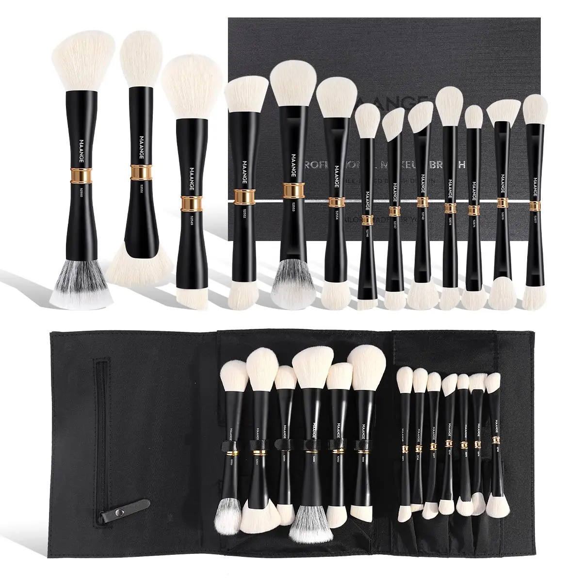 Professional Double-ended Makeup Brush Set with Brush Bag, Makeup Brushes for Face Makeup, Makeup Tools Gift Set for Women & Girls, Beauty Duo Brush, Cosmetic Brushes