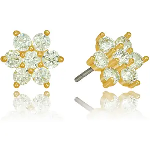 LIFETIME JEWELRY Cubic Zirconia 9mm Flower Stud Earrings 24k Real Gold Plated (Clear Center)