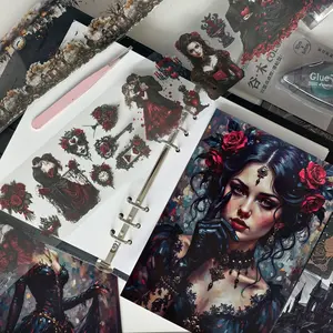 Dark Gothic Journal Craft Set | 5 Customized Tape loops + 2 Background Paper sets + A5 Journal+ Scissor + Tweezer + Glue Tape + Cutting Board | Your Dark Aesthetic Starter Kit