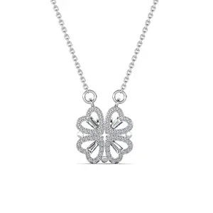 Posie 18k White Gold Plated 2-in-1 Heart/Clover Pendant Necklace with Simulated Diamond Crystals