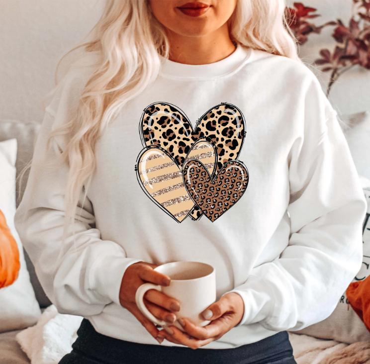 Valentine’s Day Leopard Heart Sweatshirt for Women, Cute Pink Heart Valentine Shirt, Trendy Leopard Print Crewneck, Cozy Romantic Gift for Her, Perfect Valentines Outfit - AH