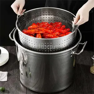 Stainless steel hole bucket with strainer basket seafood lobster wash barrel water leakage frying drain filter chef big barrel