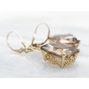Gold Smoky Quartz Drop Earrings