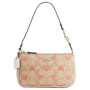 COACH Nolita 19 Classic Monogram Heart Print PVC Crossbody Bag for Women, Small Size, Light Khaki and Chalk White
