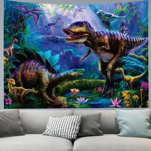 Funny Cartoon Dinosaur Background Tapestry for College Dormitory Bedroom Decoration 60x40 Inch Party Gift