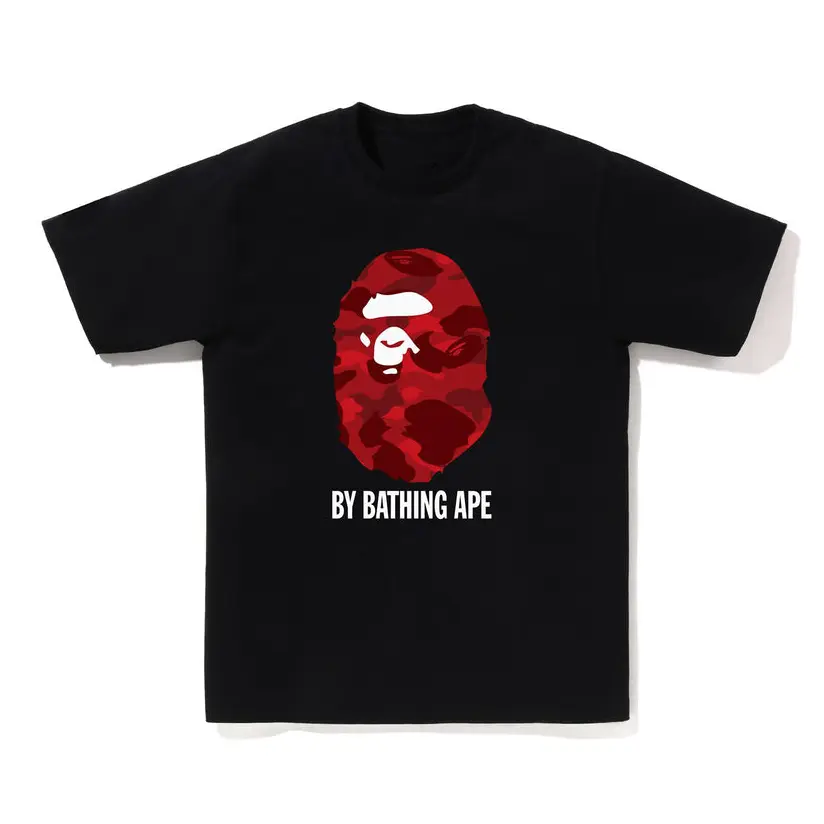 TRENDING 2026 Red Camo Tee Short Sleeve Crew Neck Casual Summer T-Shirt with Iconic Ape Head Design and Pattern
