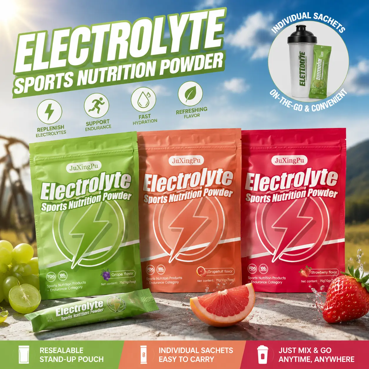Electrolyte Replacement Powder Sachets - Natural Flavoring, Vitamin & Trace Mineral-Rich, Sports & Recovery Hydration Beverage - 10 x 10g Sachets (100g/3.35oz)