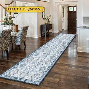 Velvet 850g Rug with Plastic Base, Autumn Winter Light Blue Diamond Texture Kitchen Runner, Christmas Furniture Carpet, Durable Large Size