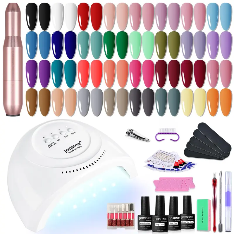 JODSONE 36-Piece UV Gel Nail Care Kit - 25000 rpm Drill, UV LED Lamp, Beginner-Friendly, 32 Different Color Series, Glossy/Matte Finishes, All-In-1 Set with LED Screen, 3 Curing Modes, Quick Curing for Manicure