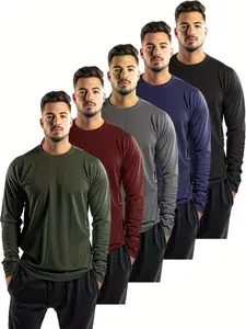 Men's Long Sleeve Sports Shirts, Round Neck T-Shirts, Moisture-Wicking Quick-Dry, Ideal for Running, Gym, Daily Fitness, Casual Wear, Active Sportswear, Gym Athletic Clothes, Athletic Tee Shirts