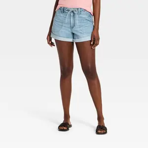 Women's Pull-on Drawstring High-Rise Jean Shorts - Universal Thread Light Wash 12