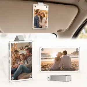 Acrylic Magnetic Car Sun Visor Photo Holder, Personalized Car Picture Frame & Visor Clip, Sweet Family Gift - Customizable Car Accessory for Photo Display
