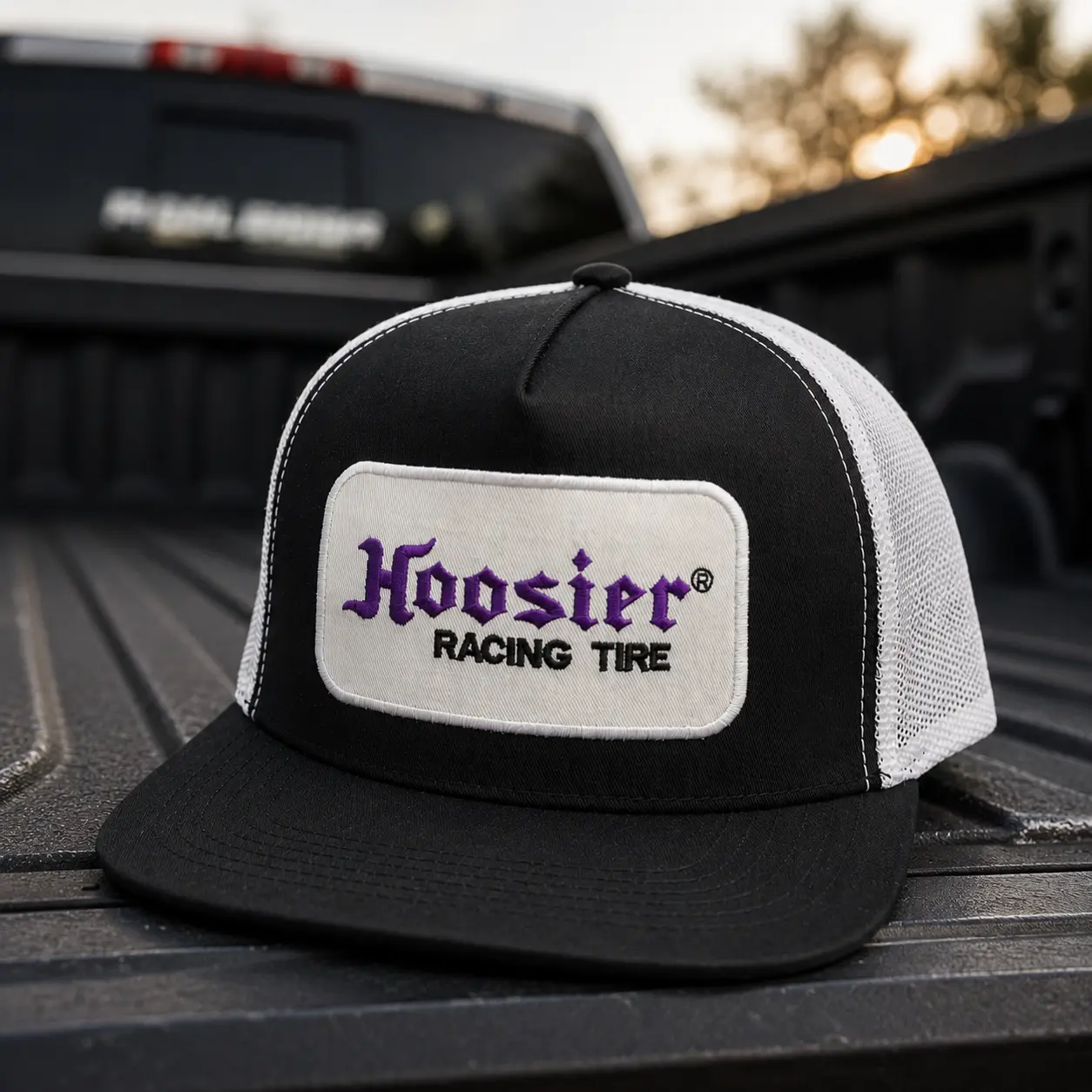 Hoosier Racing Tire Trucker Hat, Black White Mesh Snapback Cap, Racing Patch Hat, Drag Racing Gift, Motorsport Fan Adjustable Cap, Race Day Hat, Car Enthusiast Gift
