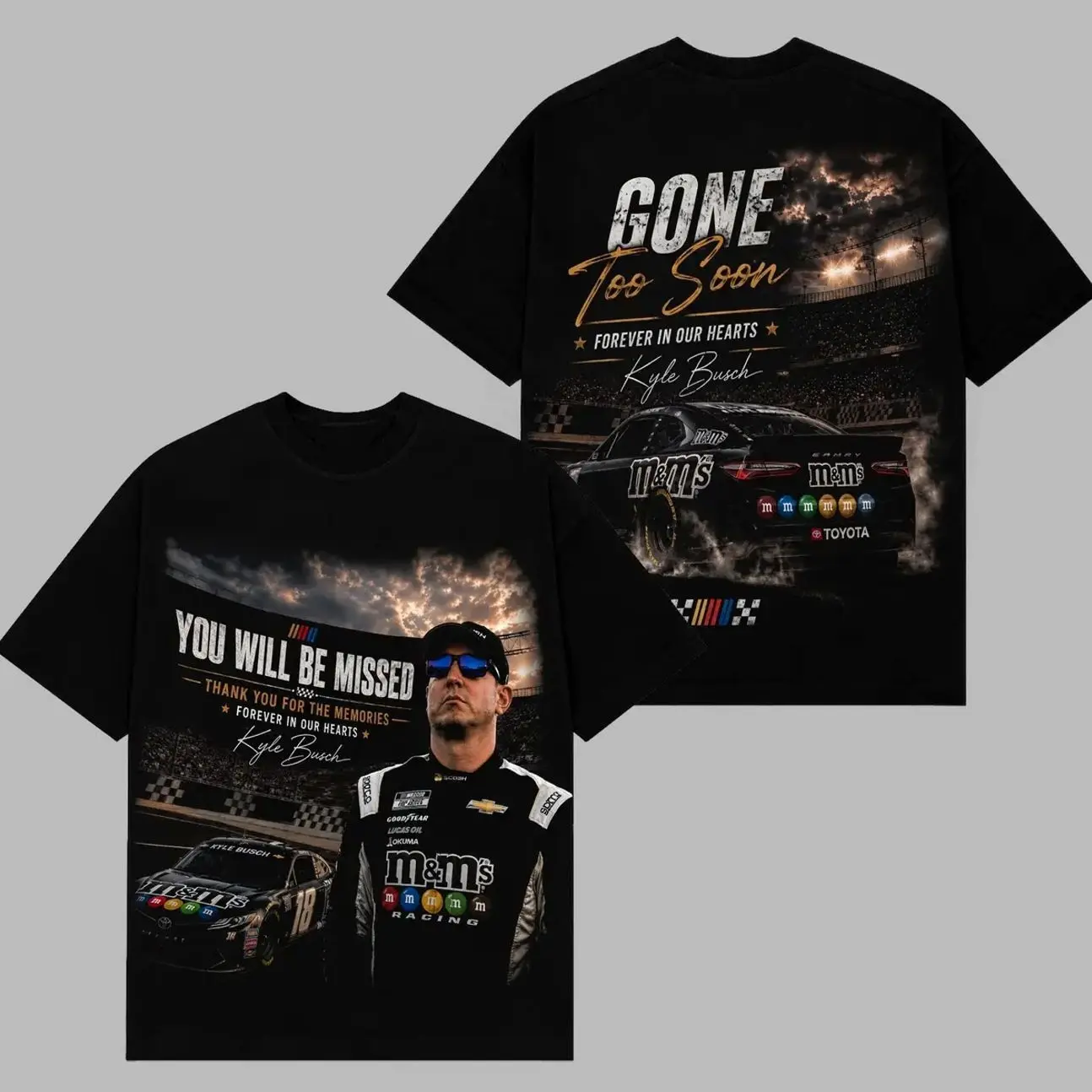 Kyle Busch RIP Gone Too Soon T-Shirt, Vintage NASCAR Racing Graphic Tee, TikTok Viral Motorsport Fan Shirt, Heavyweight Oversized Cotton Streetwear, Memorial Racing Apparel