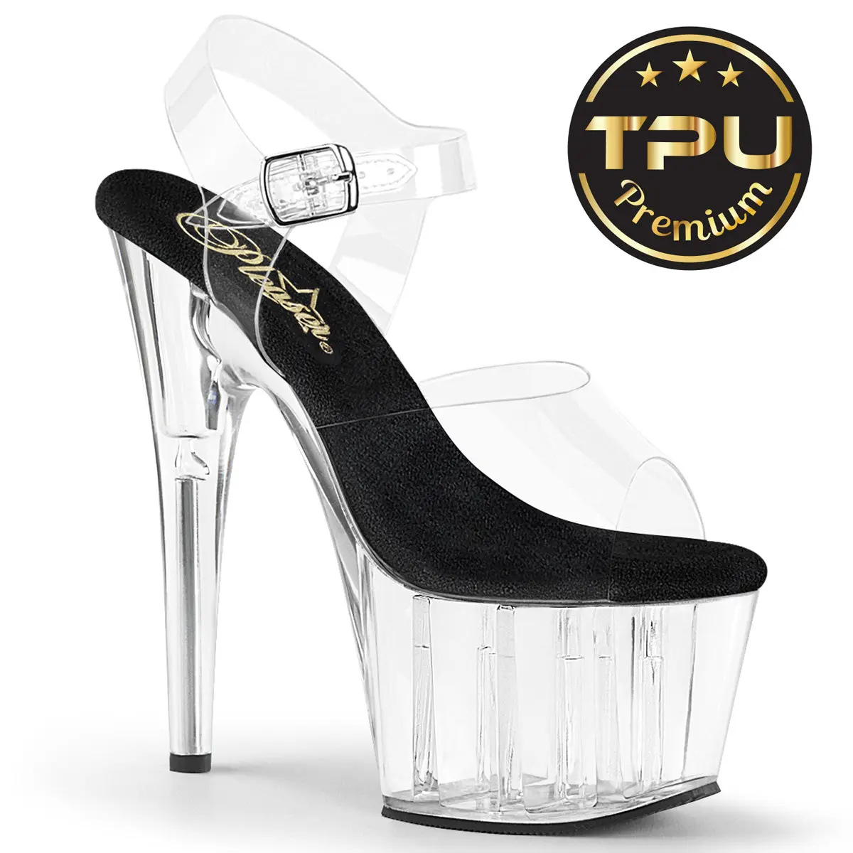 Women's Stylish Platform Sandals, 7-Inch Stiletto High Heels with Transparent TPU Upper and Ankle Strap, Includes Replaceable Insoles & Protectors, Footwear