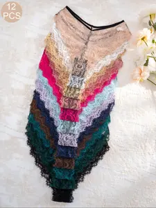 Women's Floral Lace Briefs Panty, Soft Comfy Breathable Elegant Knicker for Daily Wear, Underwear for All Seasons, Lace Trim Knickers