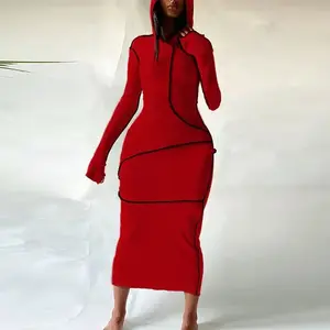 Slit Long Sleeve Women Hoodie Midi Dress Bodycon
