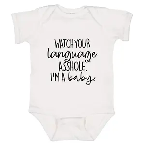 Watch Your Language Baby Onesie, Funny Cotton Baby Clothes, Newborn Baby Bodysuit,   Bodysuits & One-pieces