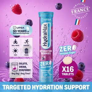 HydraMax Hydration Berries Zero – Sugar-Free Electrolyte Effervescent Tablets, Magnesium, Berry Flavor, 16 Tablets, Daily Supplement, Multivitamin
