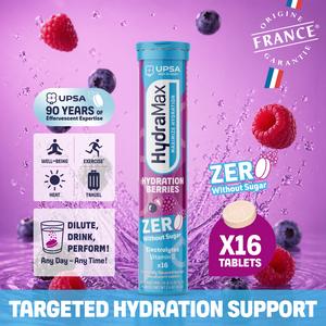 HydraMax Hydration Berries Zero – Sugar-Free Electrolyte Effervescent Tablets, Magnesium, Berry Flavor, 16 Tablets, Daily Supplement, Multivitamin