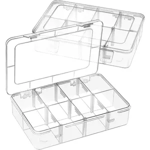 2 Pack 8 Grids Bead Organizer and Storage, Plastic Organizer Box with Removable Dividers and Labels for  Crafts Small Parts Electronics Tackle Boxes (2)
