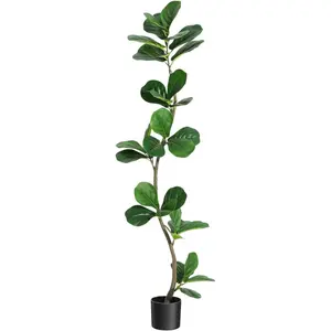 Artificial Fiddle Leaf Fig Tree -Fake Plant with Black Nursery Planter, Large Fake Tree for Home or Office Decor - Artificial Plants Indoor Outdoor,Housewarming Gift