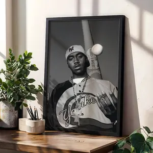 Nas Poster Print , NYC Streetwear Hip Hop Photo, 90s Rap Icon Wall Art, Black & White Urban Decor, Yankees Inspired Print