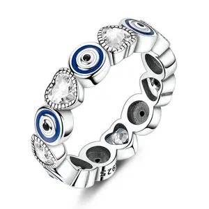 LAZA  S925 silver plated evil eye and heart ring with cubic zirconia, unique gift for women and girls, perfect for birthdays, anniversaries, Valentine's Day, Mother's Day and Christmas