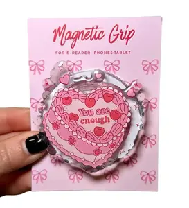 You Are Enough Cherry Cake Phone Grip, Magnetic Kindle Holder, Coquette Bookish Griptok, Cute Reader Gift, Self-Love Girlie Accessory, Pink Cake Pop Out