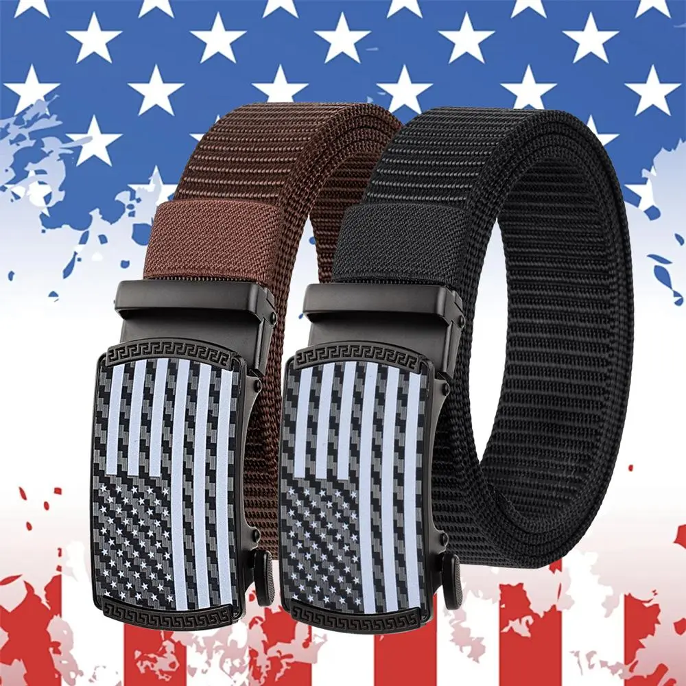 Men's Versatile Nylon Belts in 2 sets, Business Work Jeans Belts, Automatic Adjustable Sliding Belt Waistbands
